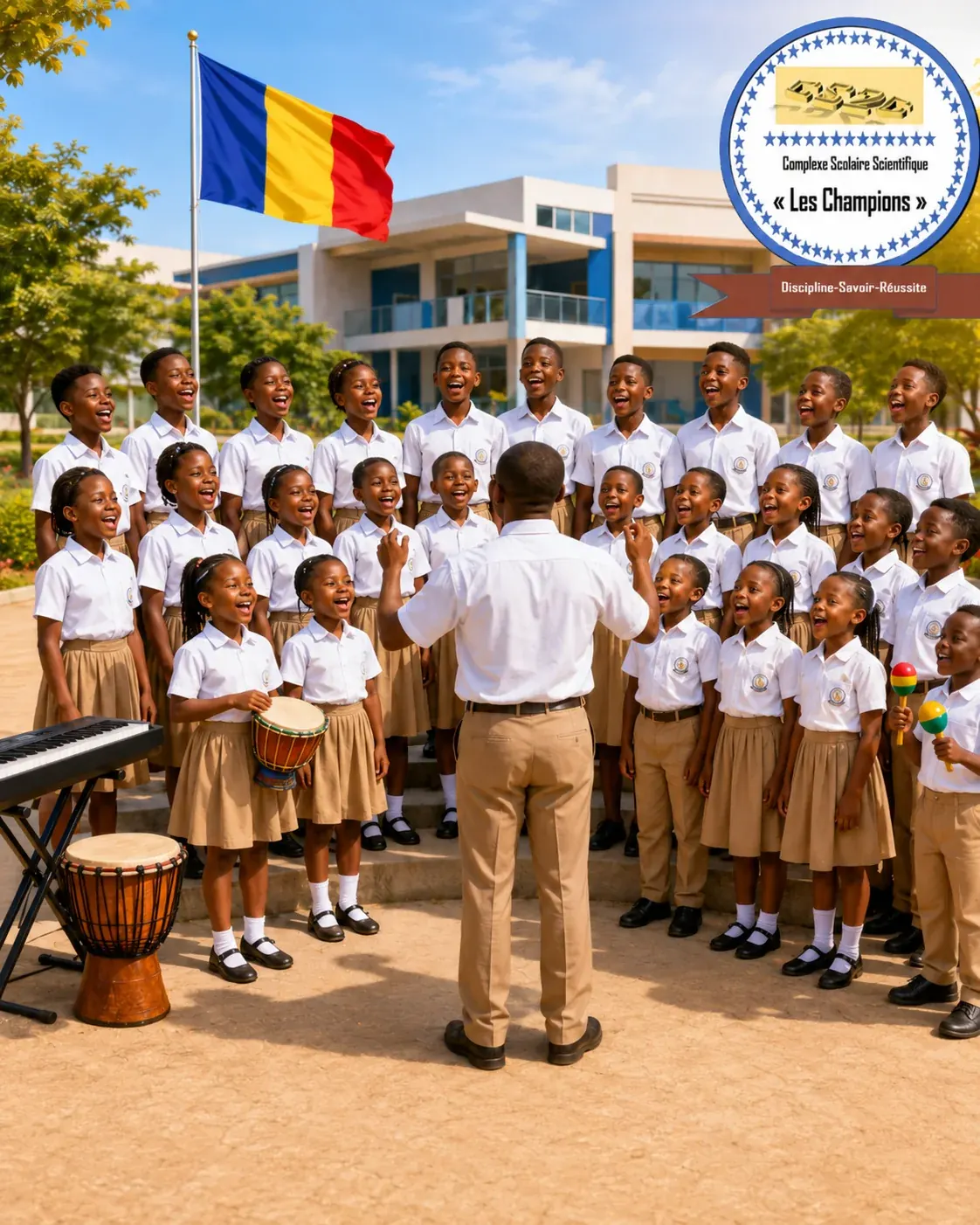 Illustration générée par IA — chorale scolaire